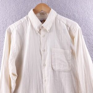 Vintage Naked Famous Denim Mens L Cream Lightweight Cotton Shirt Button up